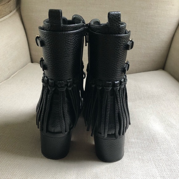 Valentino Combat Ankle Boots Fringe Buckles Block Heel US 6.5 - Picture 8 of 15